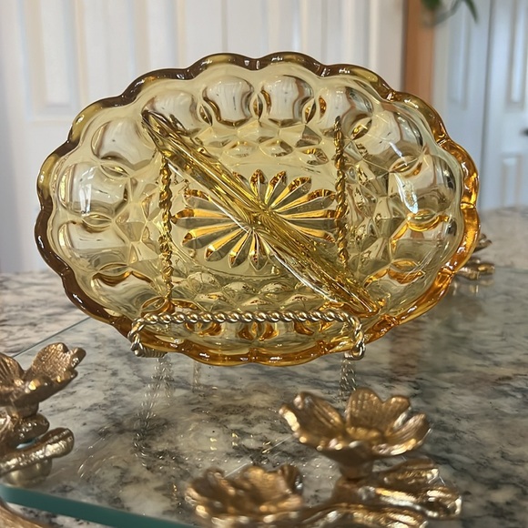 Anchor Hocking Fairfield Amber Divided Dish - Picture 1 of 6
